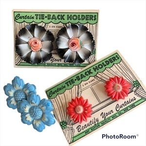 VINTAGE Floral Curtain Tie Back Holders 3 Sets of 2